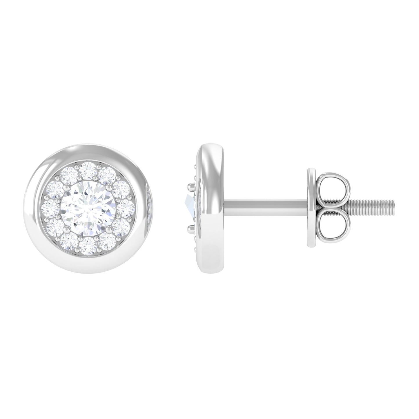 Certified Real Diamond Cluster Stud Earrings with Screw Back