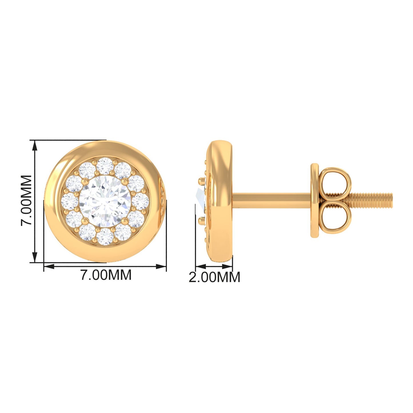 Certified Real Diamond Cluster Stud Earrings with Screw Back
