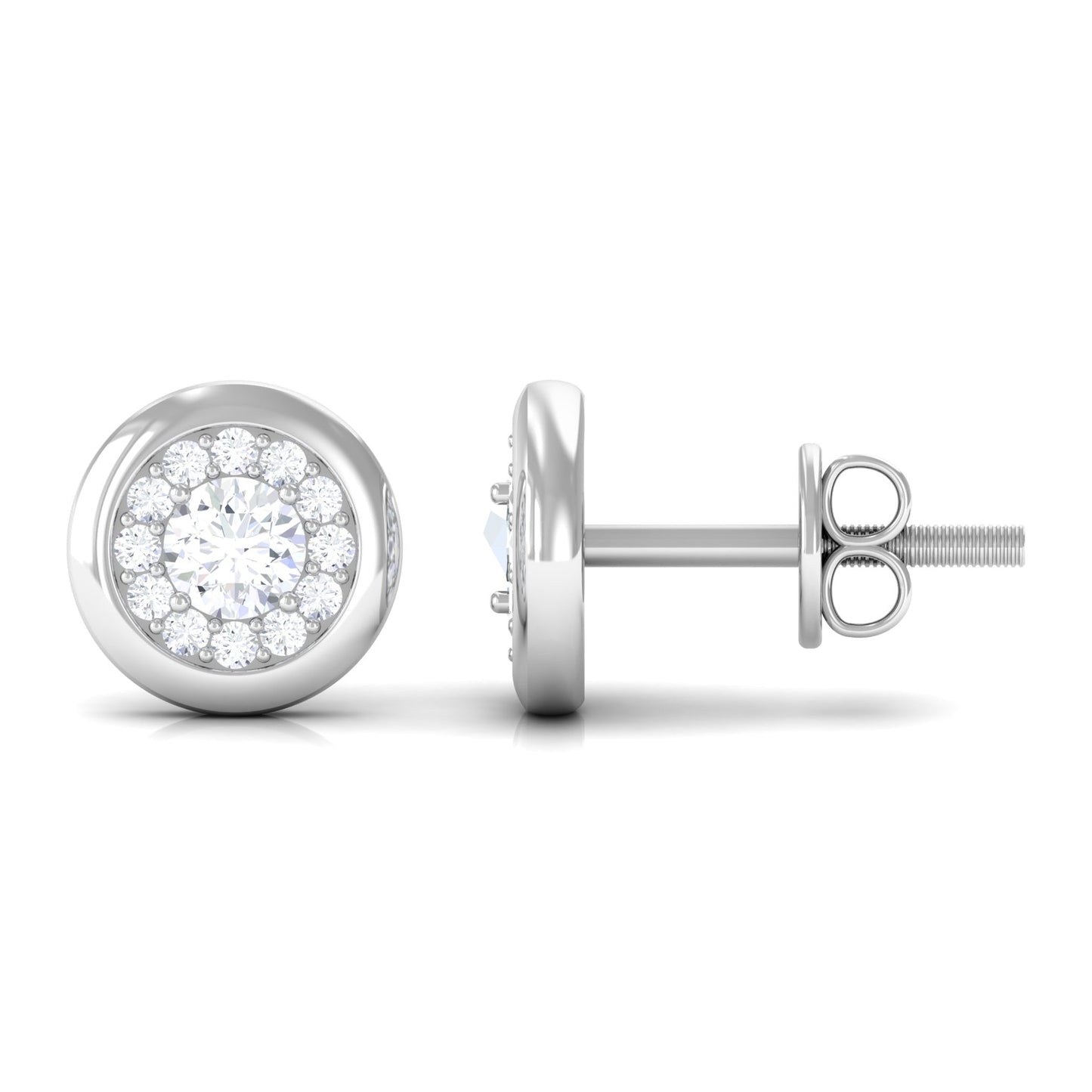 Certified Real Diamond Cluster Stud Earrings with Screw Back