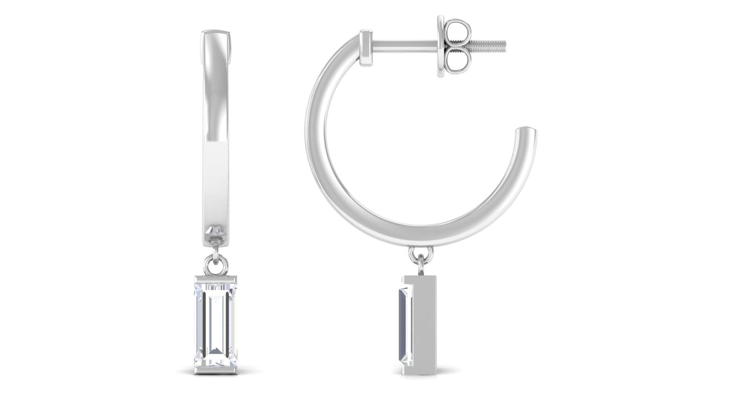 Natural Baguette Diamond Drop Hoop Earrings