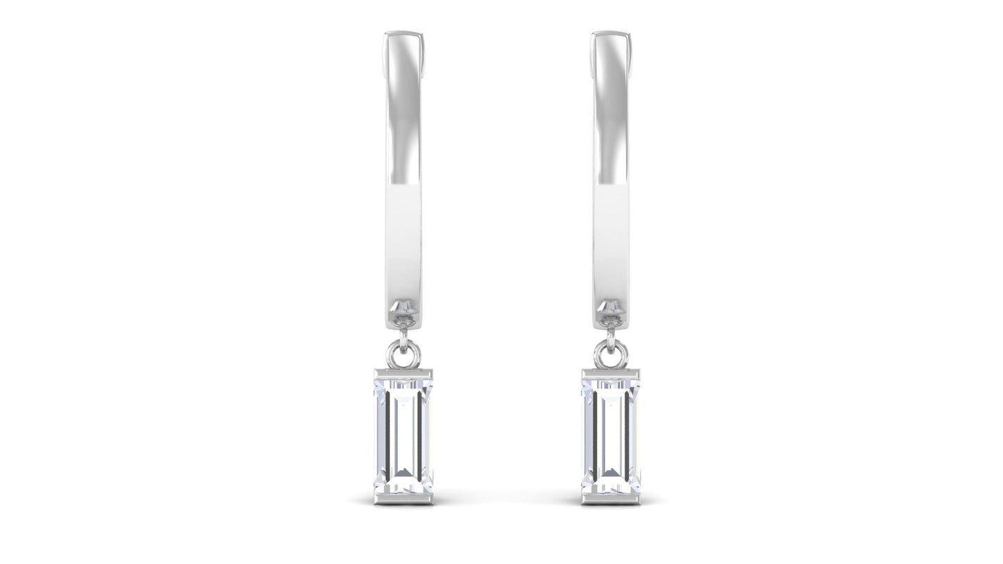 Natural Baguette Diamond Drop Hoop Earrings