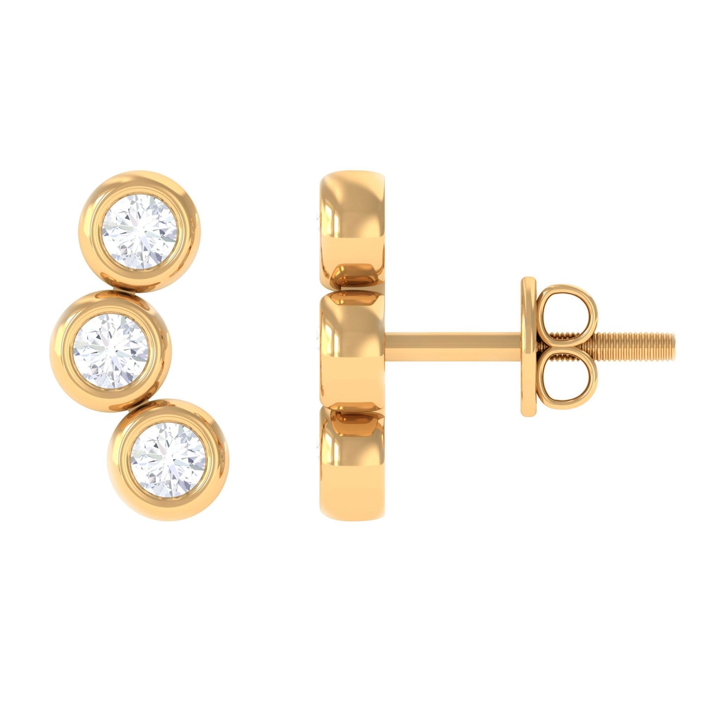 Bezel Set Round Moissanite Three Stone Stud Earrings