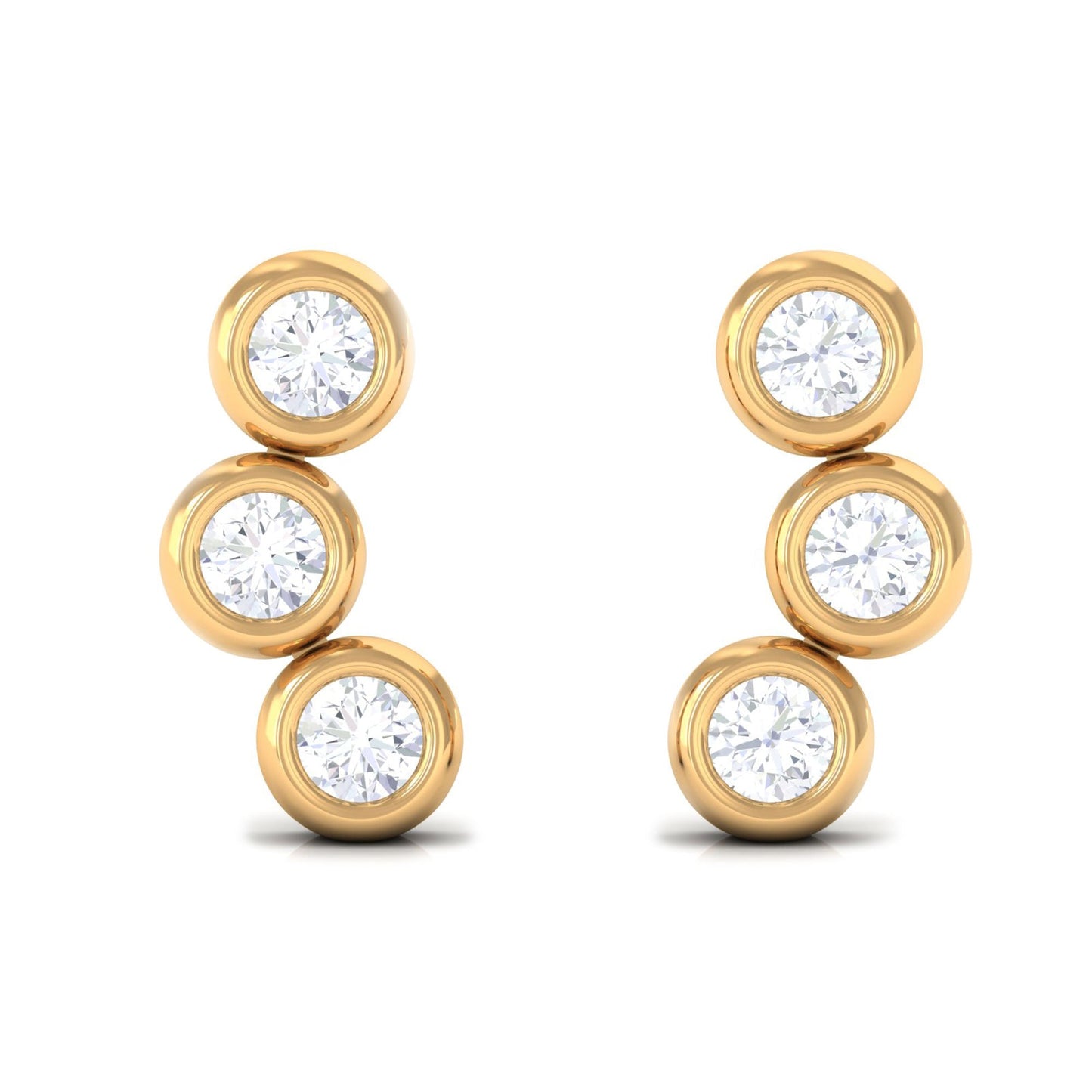 Bezel Set Round Moissanite Three Stone Stud Earrings