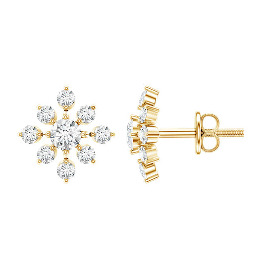 Certified Moissanite Floral Stud Earrings for Women