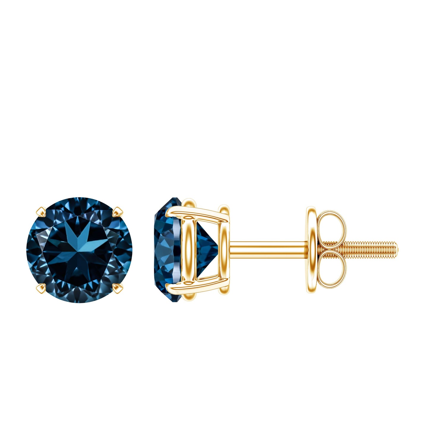 Genuine London Blue Topaz Solitaire Stud Earrings in Prong Setting