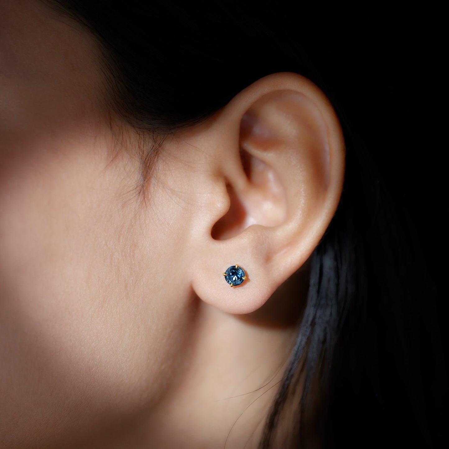Genuine London Blue Topaz Solitaire Stud Earrings in Prong Setting