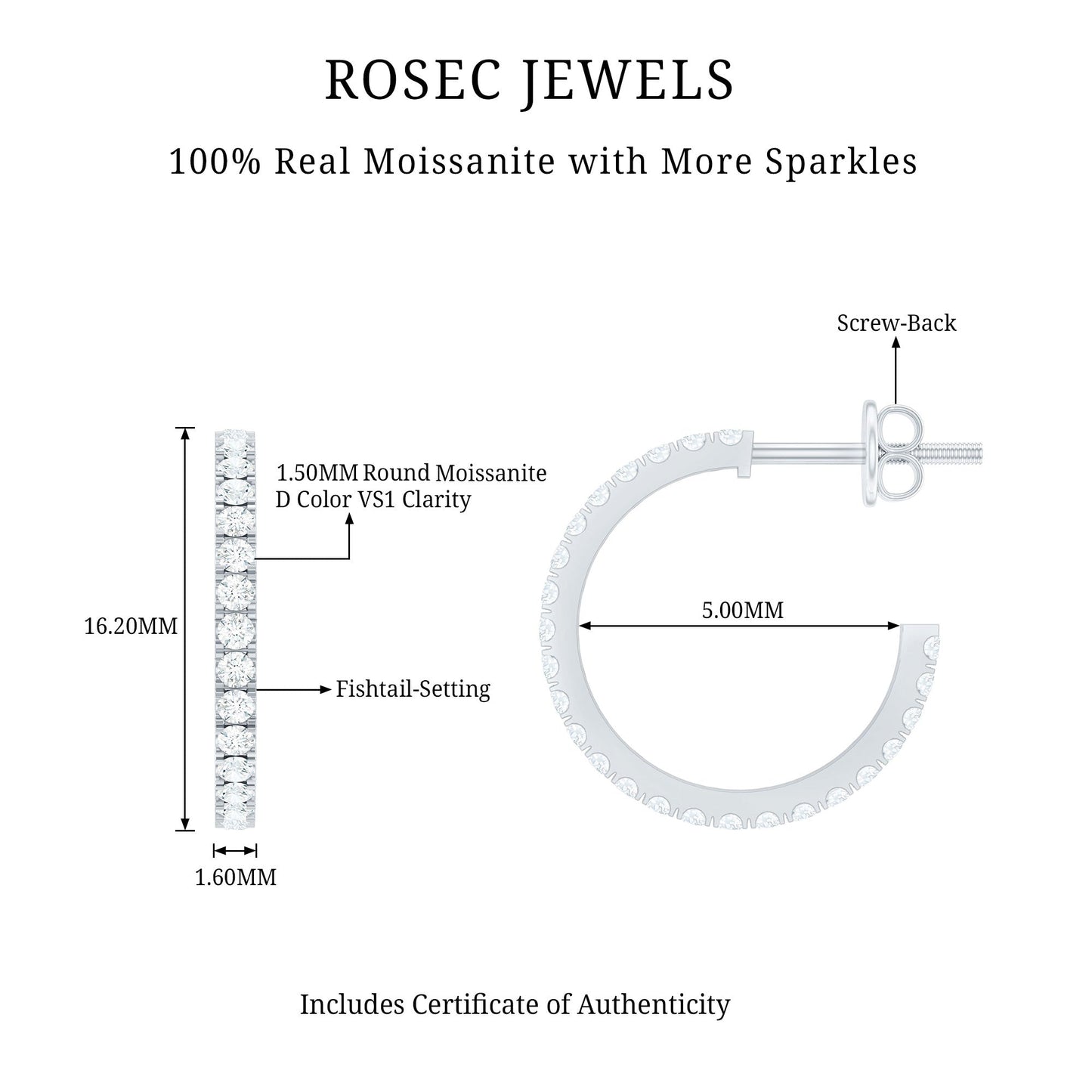 Certified Moissanite Hoop Earrings