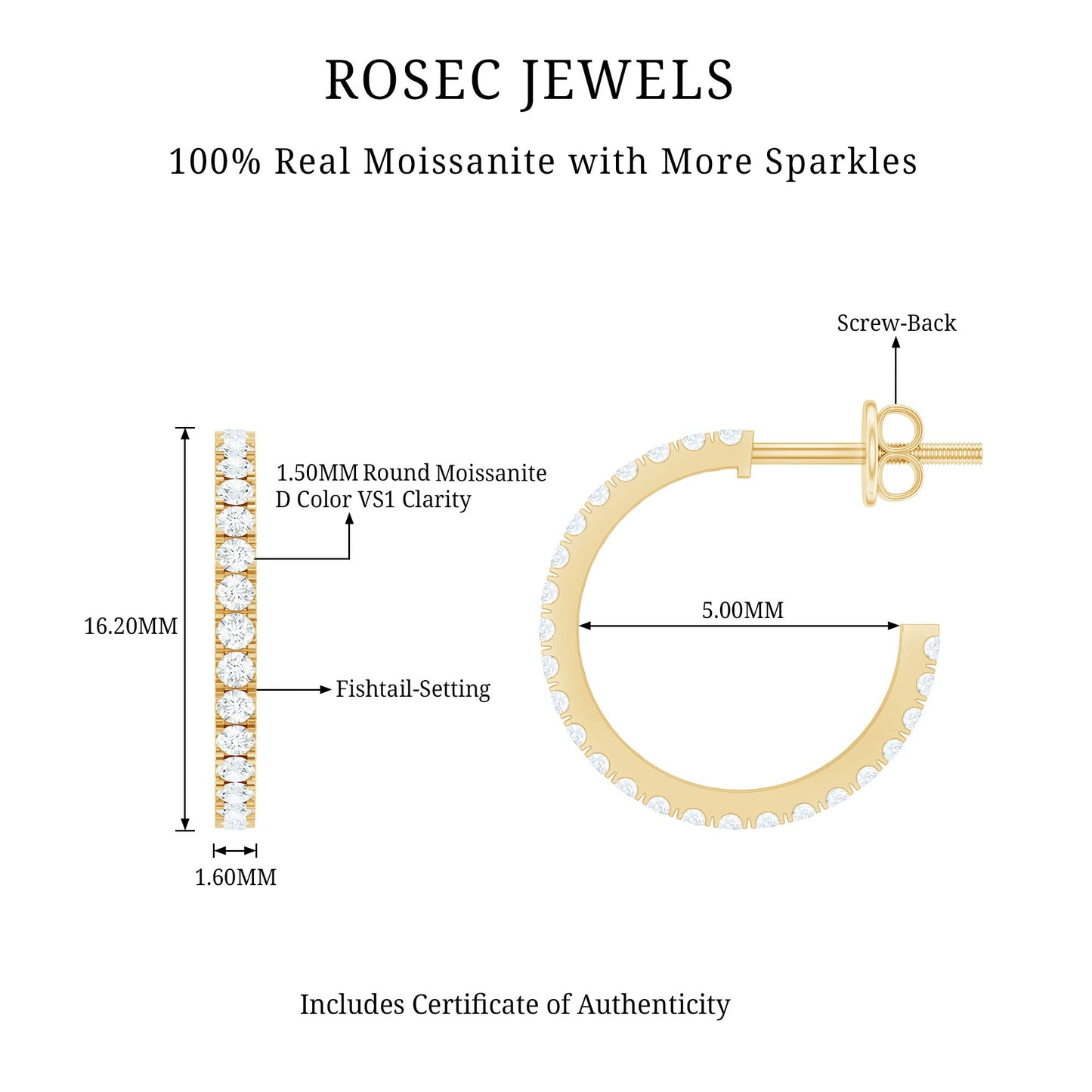 Certified Moissanite Hoop Earrings
