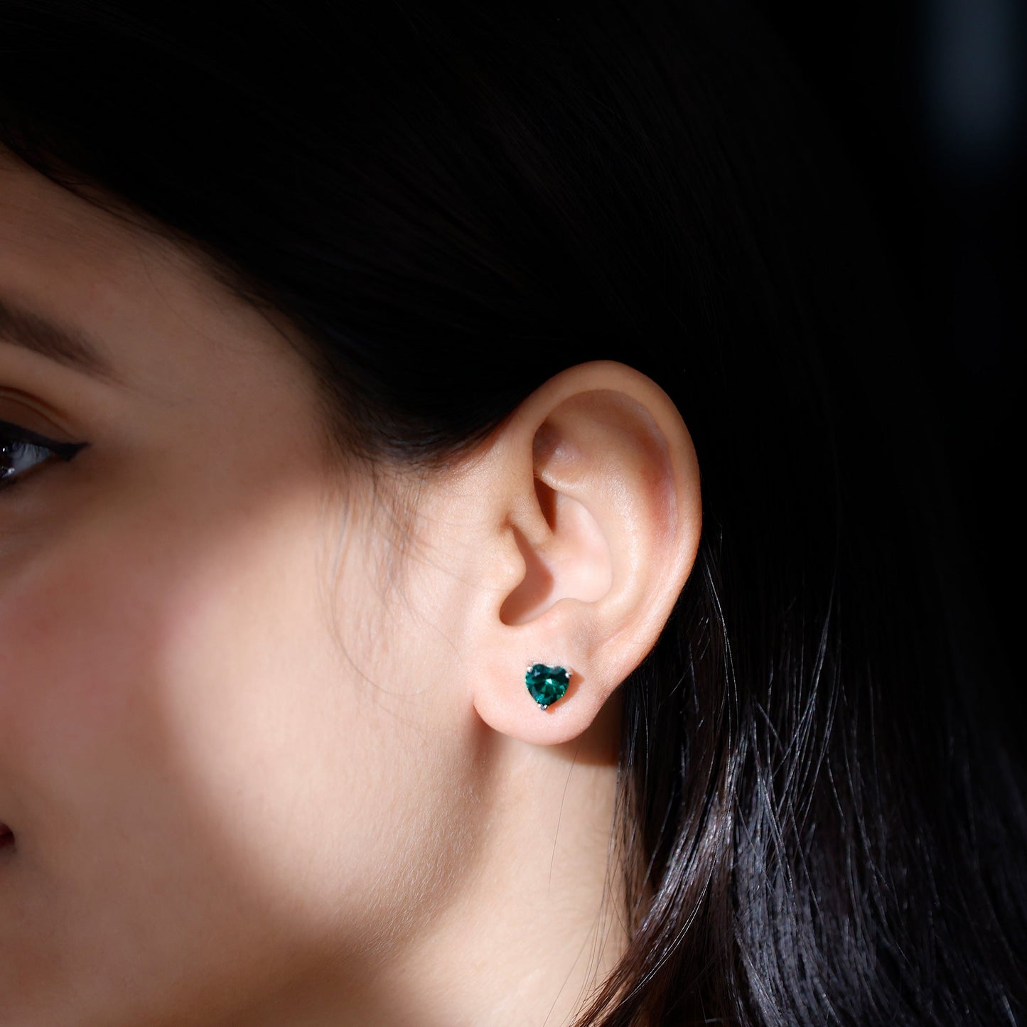 7MM Heart Shape Lab Created Emerald Solitaire Stud Earrings