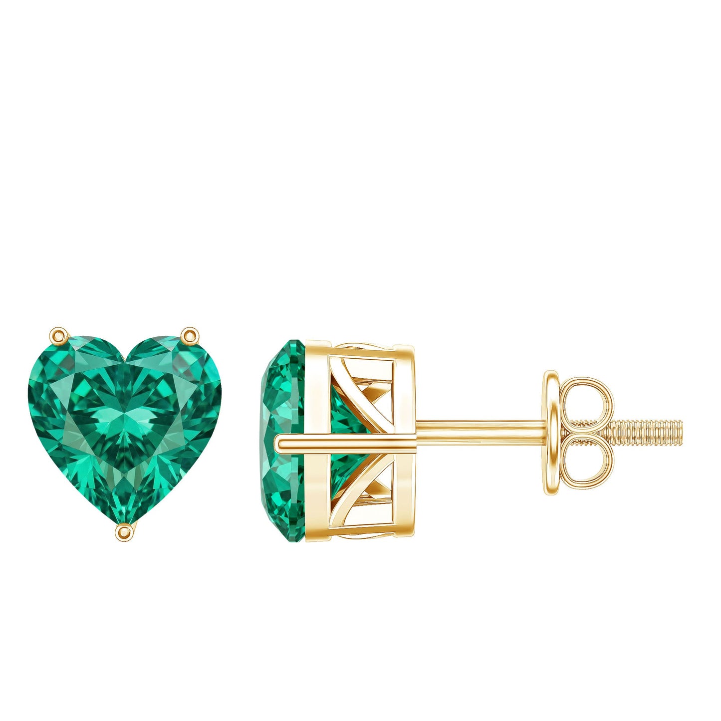 7MM Heart Shape Lab Created Emerald Solitaire Stud Earrings