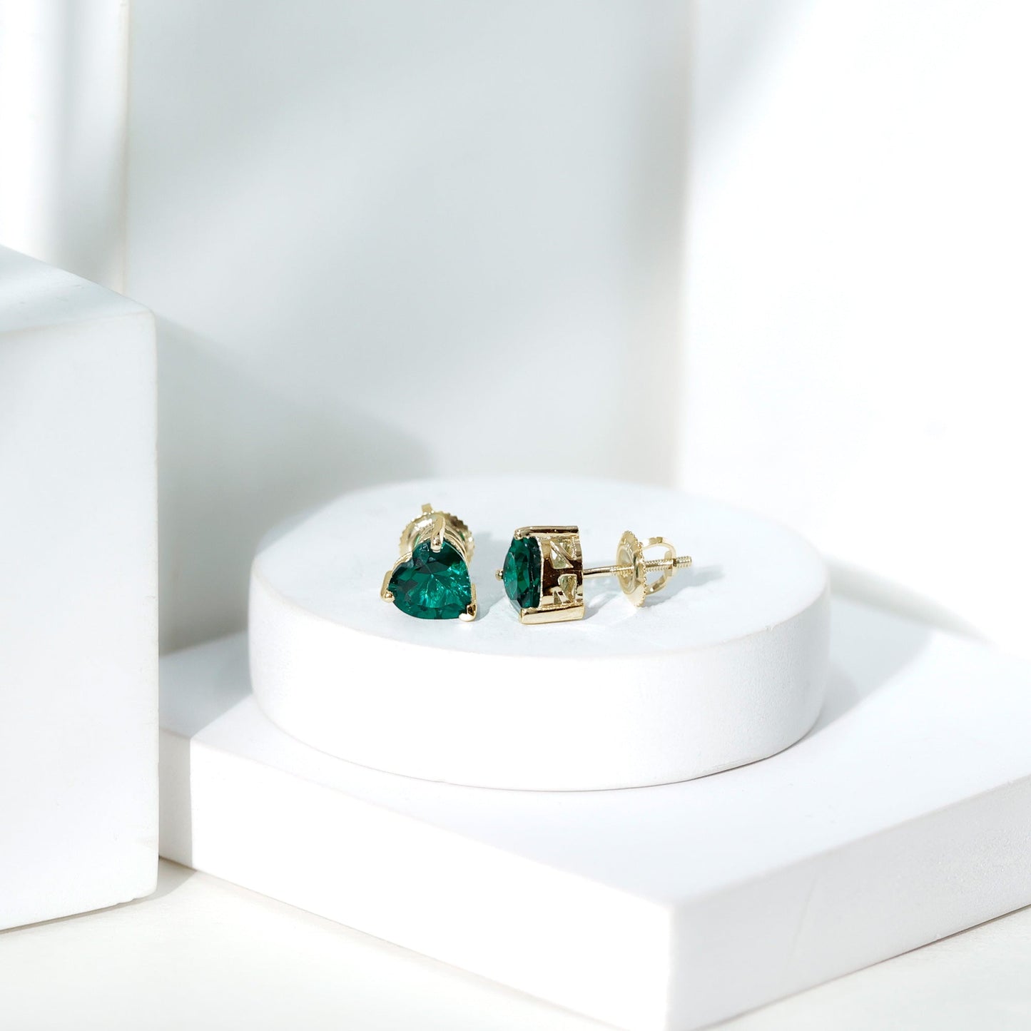 7MM Heart Shape Lab Created Emerald Solitaire Stud Earrings