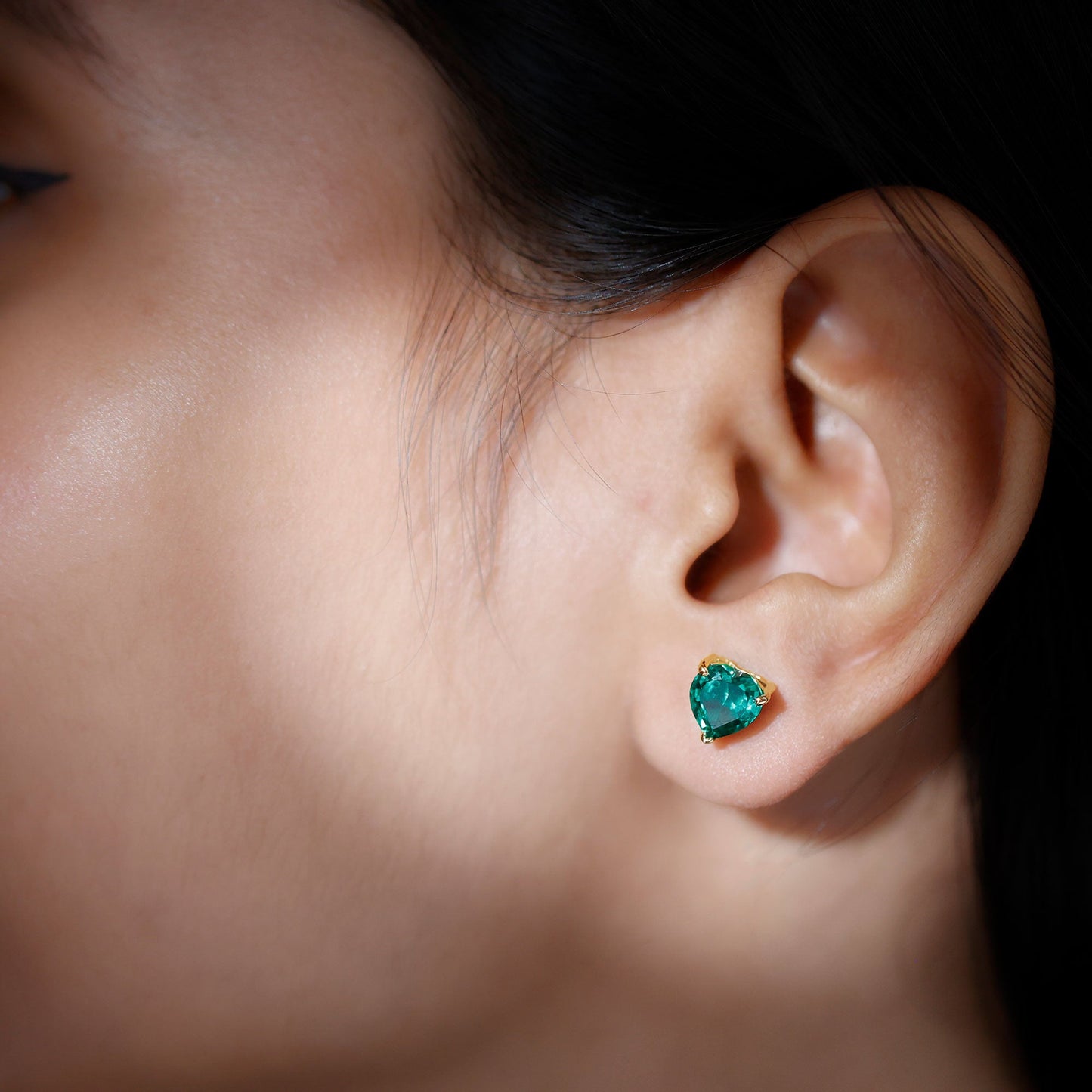 7MM Heart Shape Lab Created Emerald Solitaire Stud Earrings