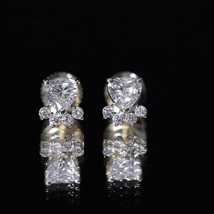 Heart and Round Shape Moissanite Paw Stud Earrings