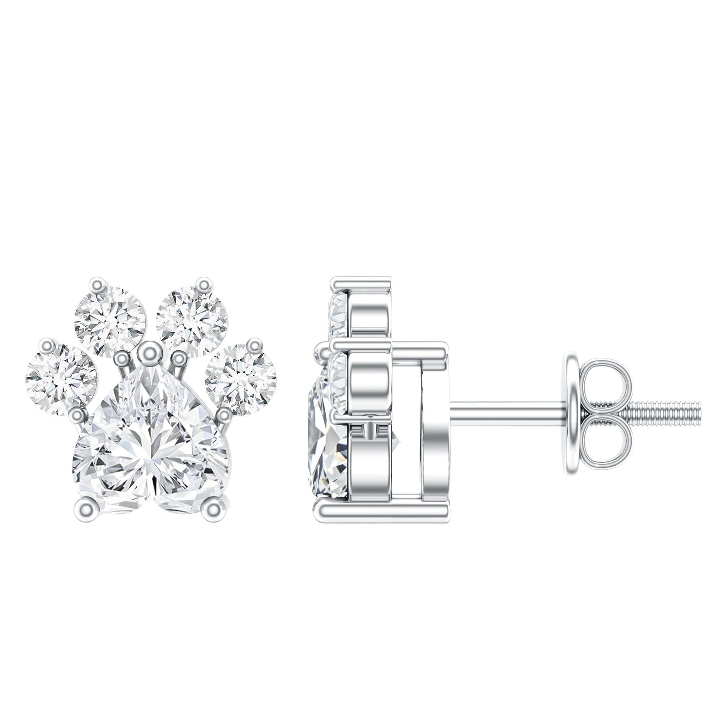 Heart and Round Shape Moissanite Paw Stud Earrings