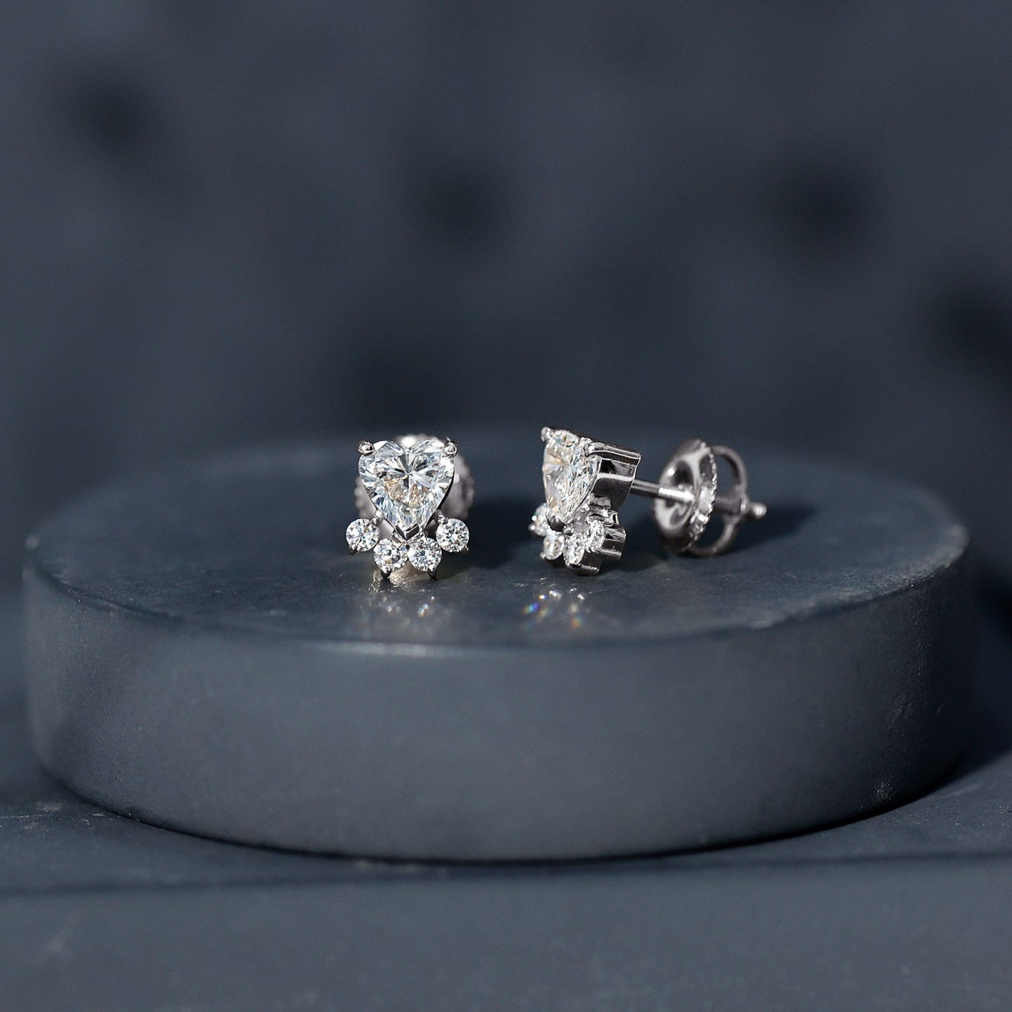 Heart and Round Shape Moissanite Paw Stud Earrings