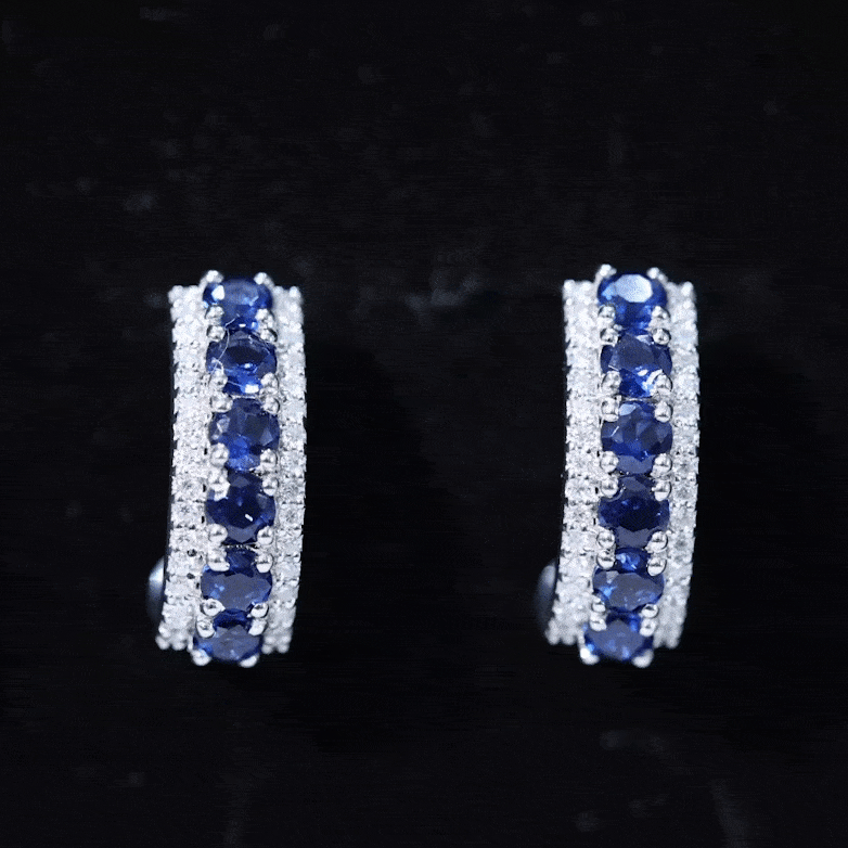 Certified Lab Created Blue Sapphire Hoop Earrings With Diamond