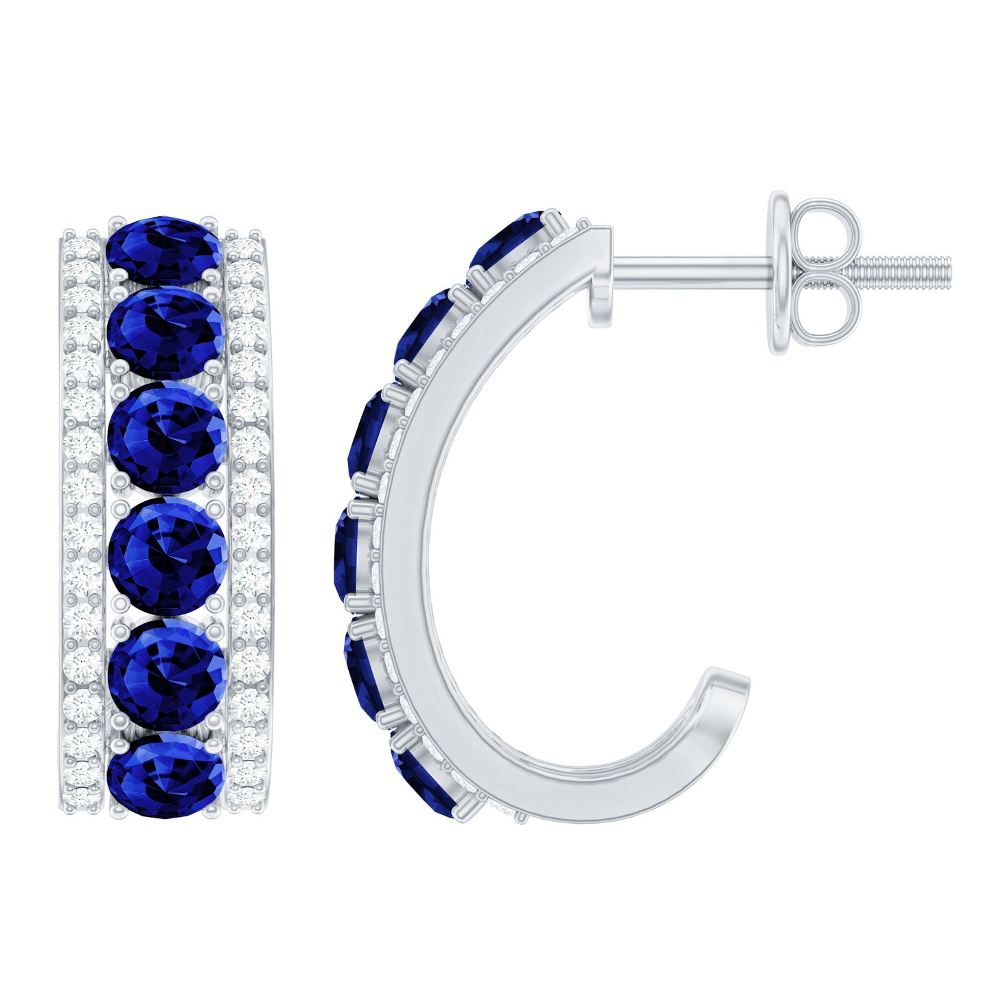 Certified Lab Created Blue Sapphire Hoop Earrings With Diamond