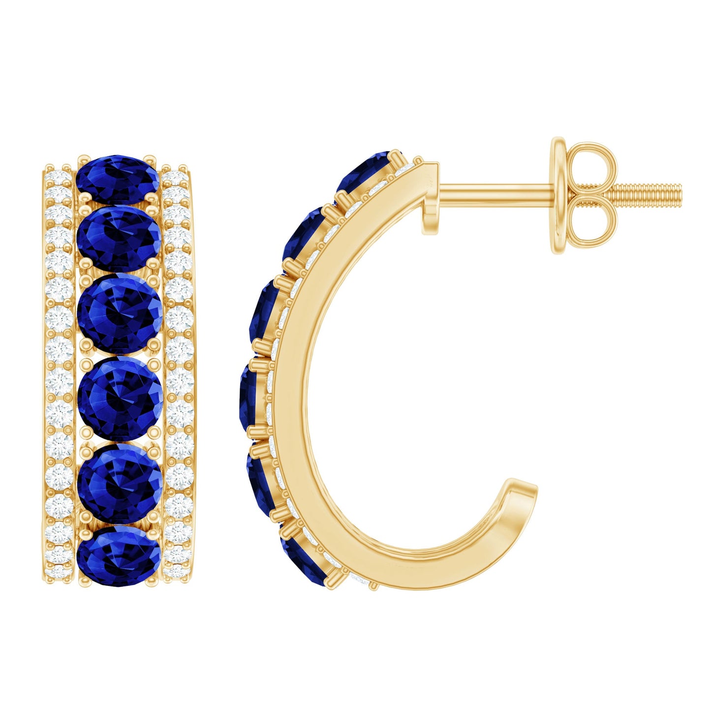 Certified Lab Created Blue Sapphire Hoop Earrings With Diamond