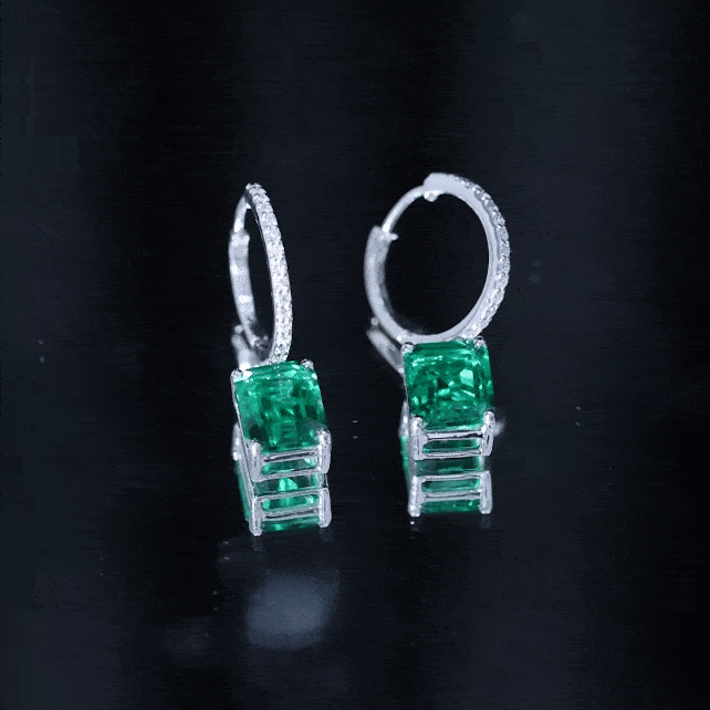 Certified Lab Created Emerald Hoop Drop Earrings For Women