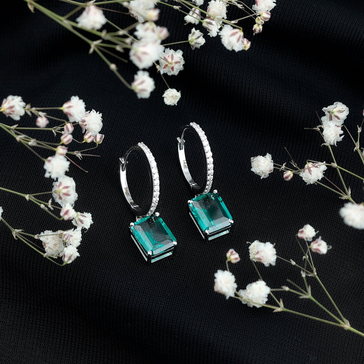 Certified Lab Created Emerald Hoop Drop Earrings For Women