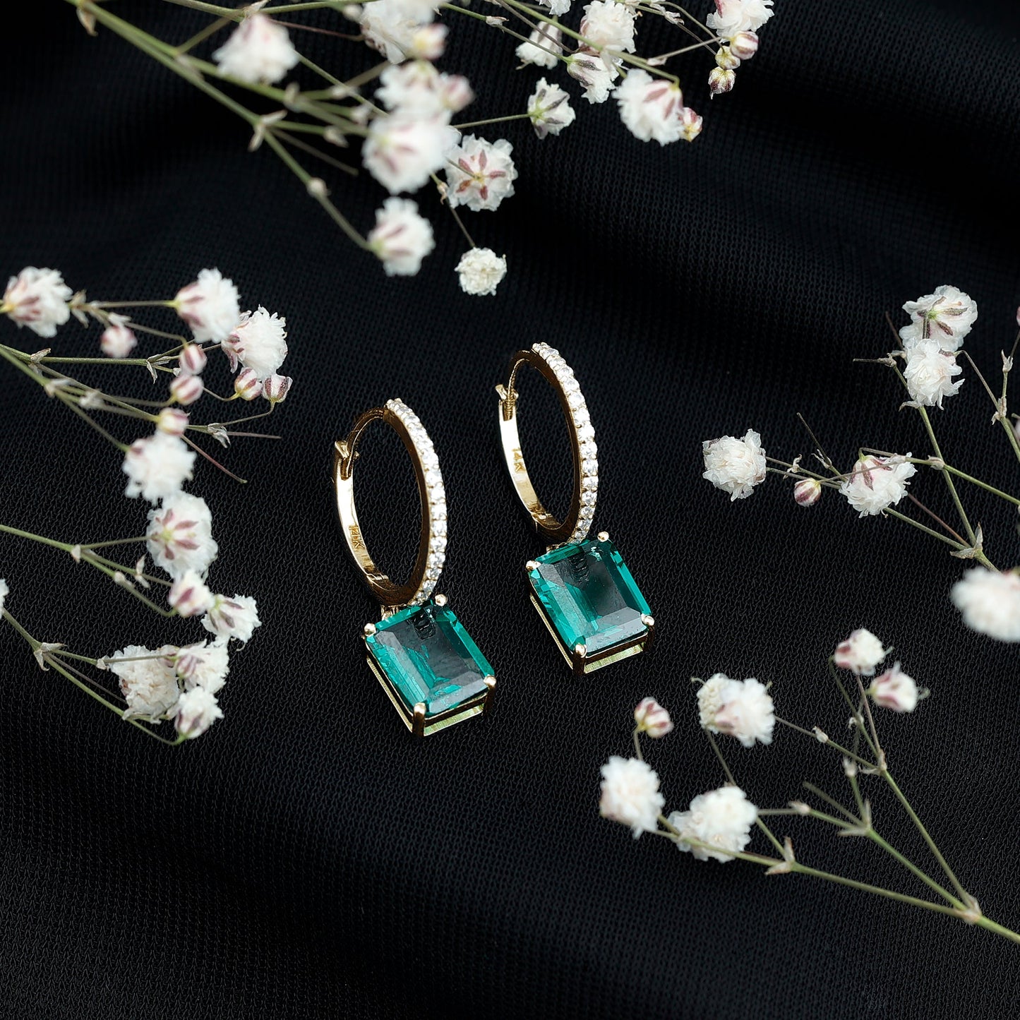 Certified Lab Created Emerald Hoop Drop Earrings For Women