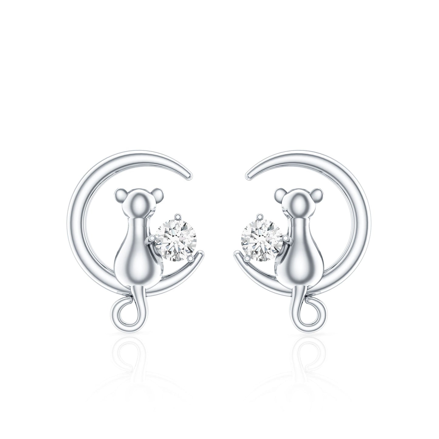Certified Cat Moon Earrings with Moissanite
