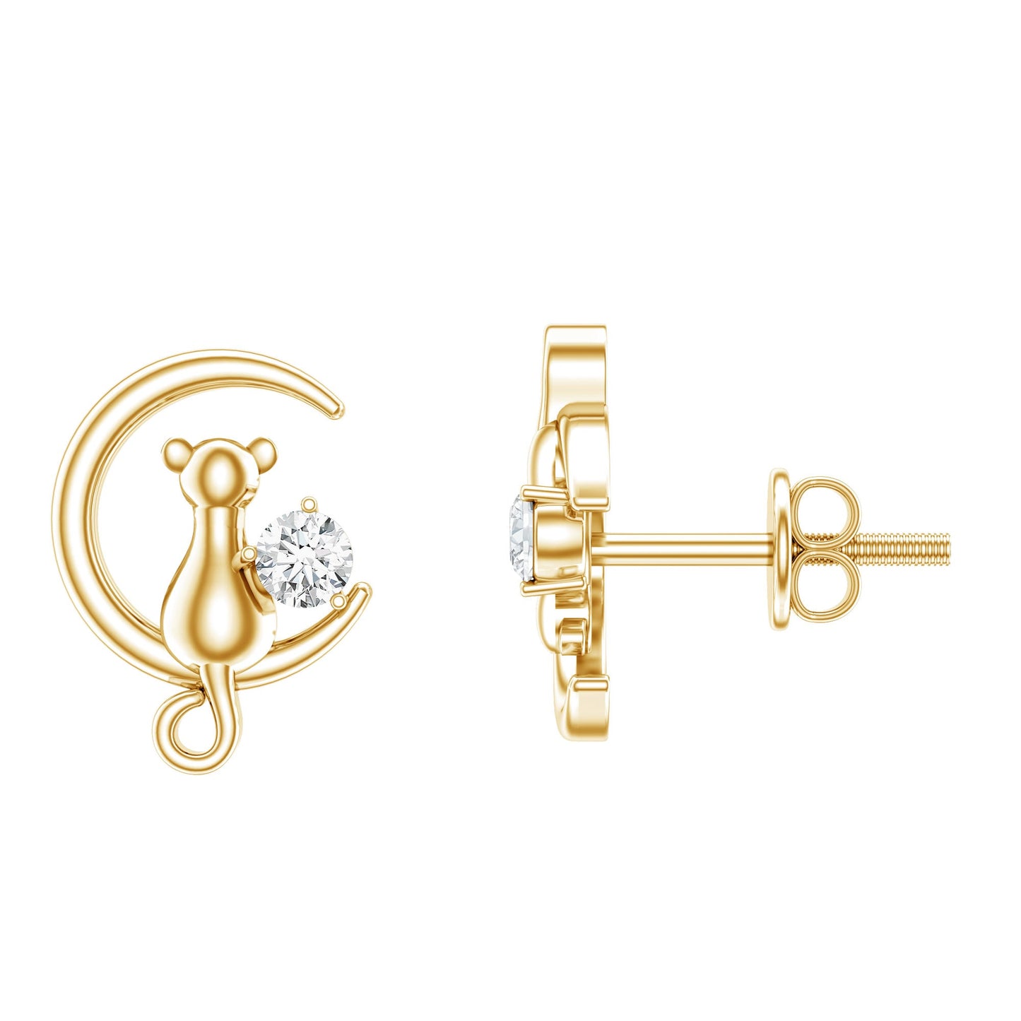 Certified Cat Moon Earrings with Moissanite