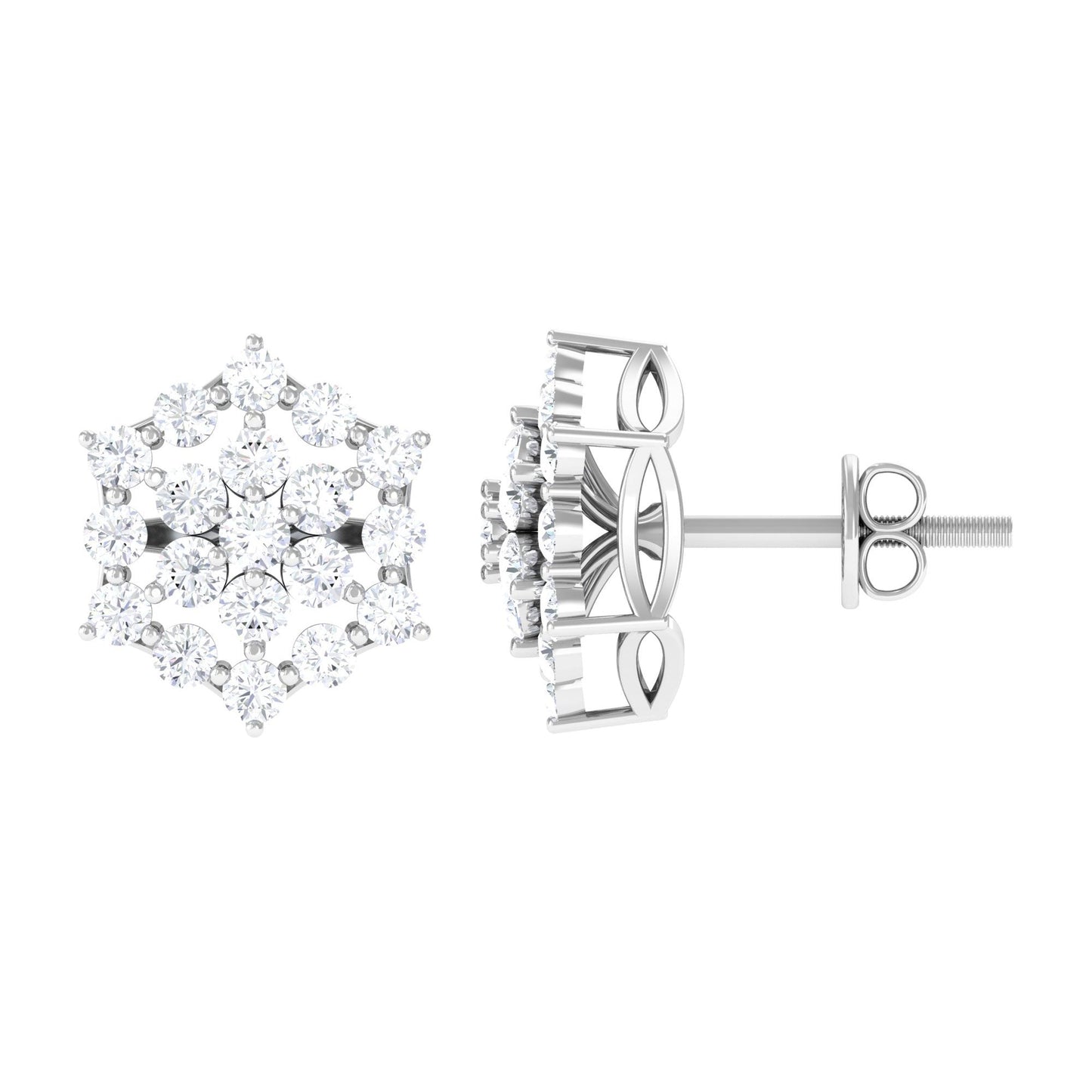 Certified Moissanite Flower Cluster Earrings with Screw Back
