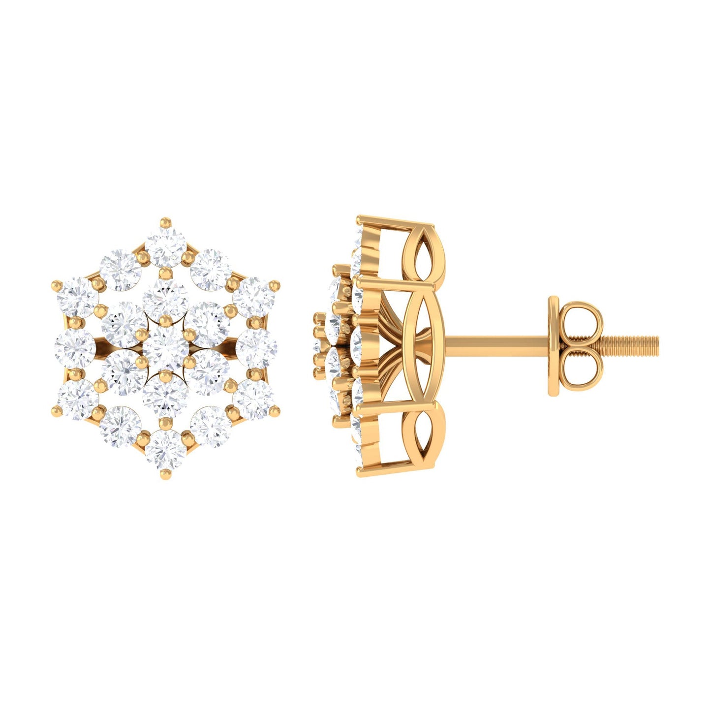 Certified Moissanite Flower Cluster Earrings with Screw Back