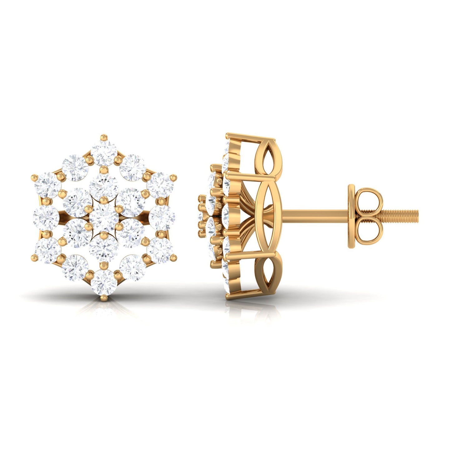 Certified Moissanite Flower Cluster Earrings with Screw Back