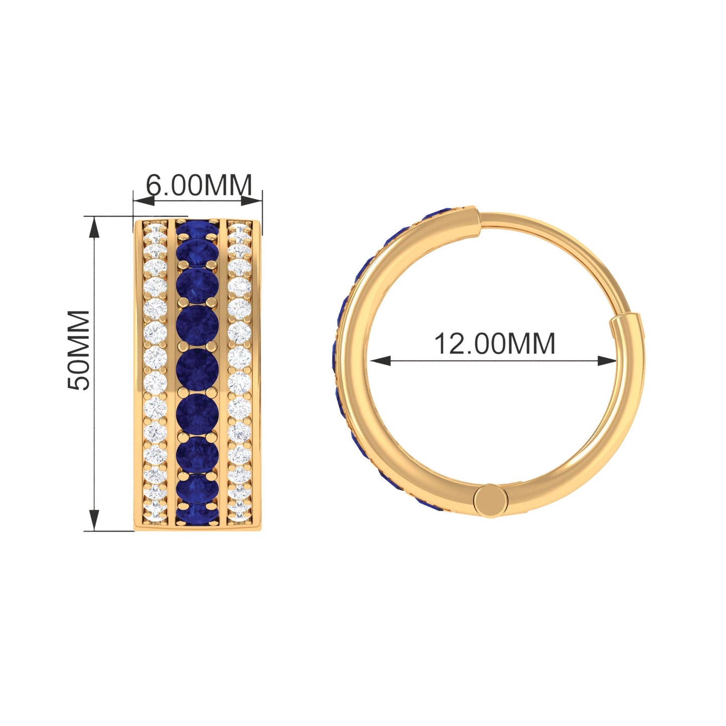 Lab Created Blue Sapphire and Diamond Hoop Earrings For Her