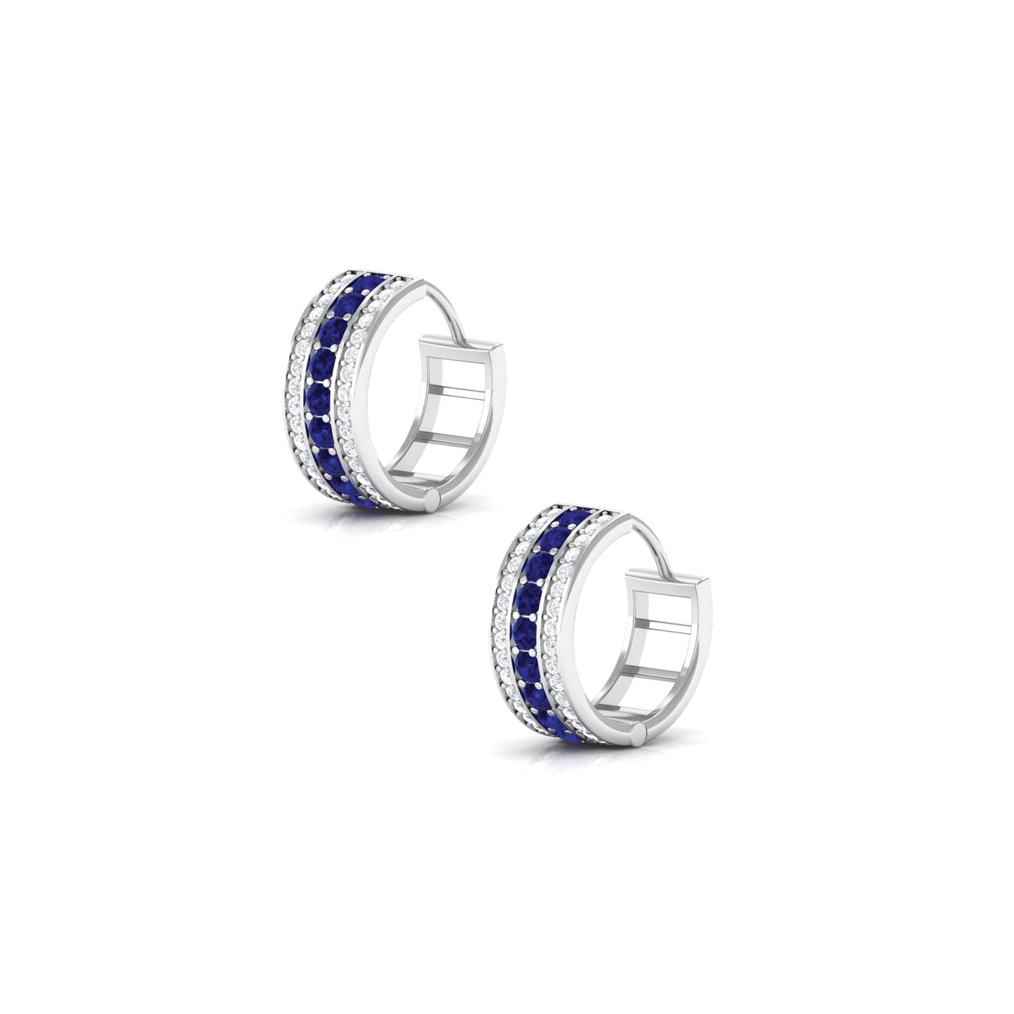 Lab Created Blue Sapphire and Diamond Hoop Earrings For Her