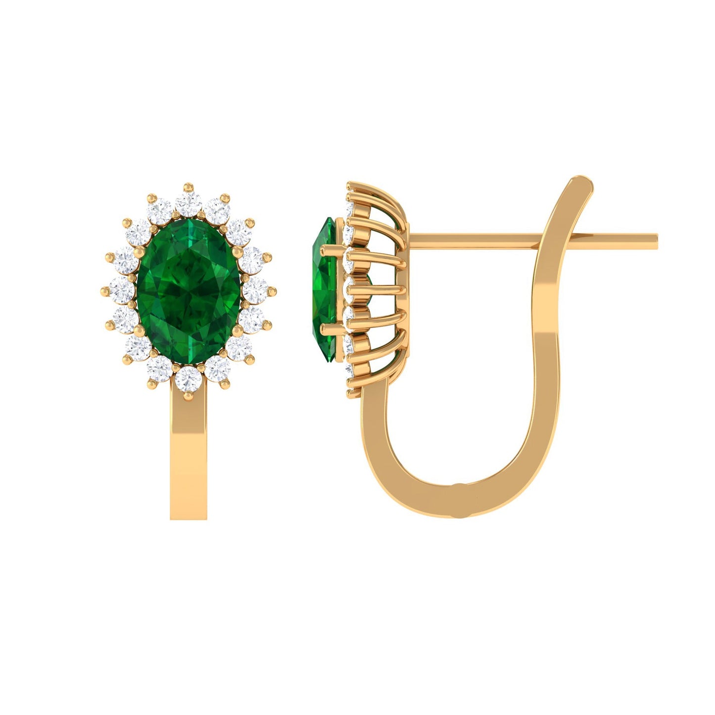 1.7 Carat Oval Cut Created Emerald and Diamond Halo Stud Earrings