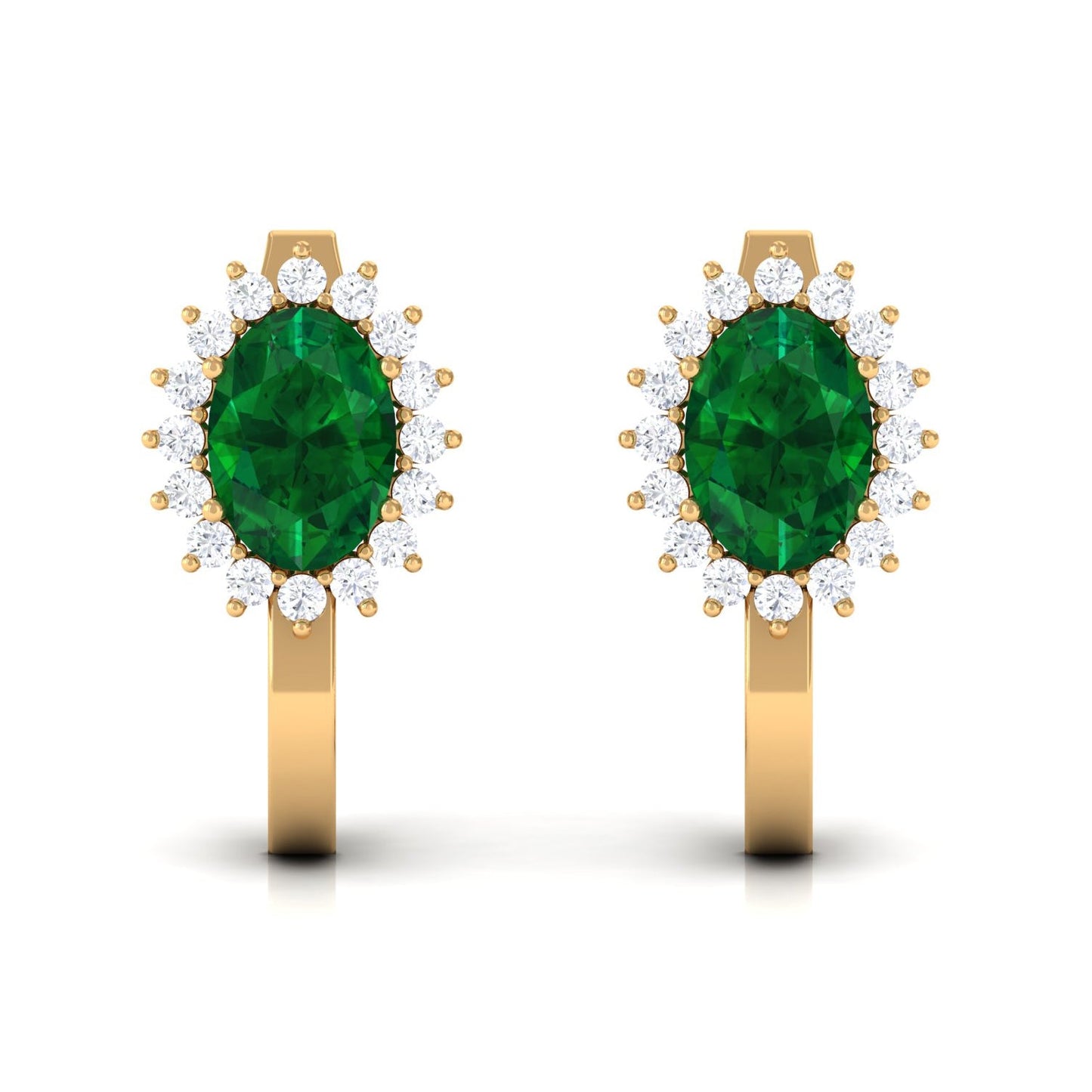 1.7 Carat Oval Cut Created Emerald and Diamond Halo Stud Earrings