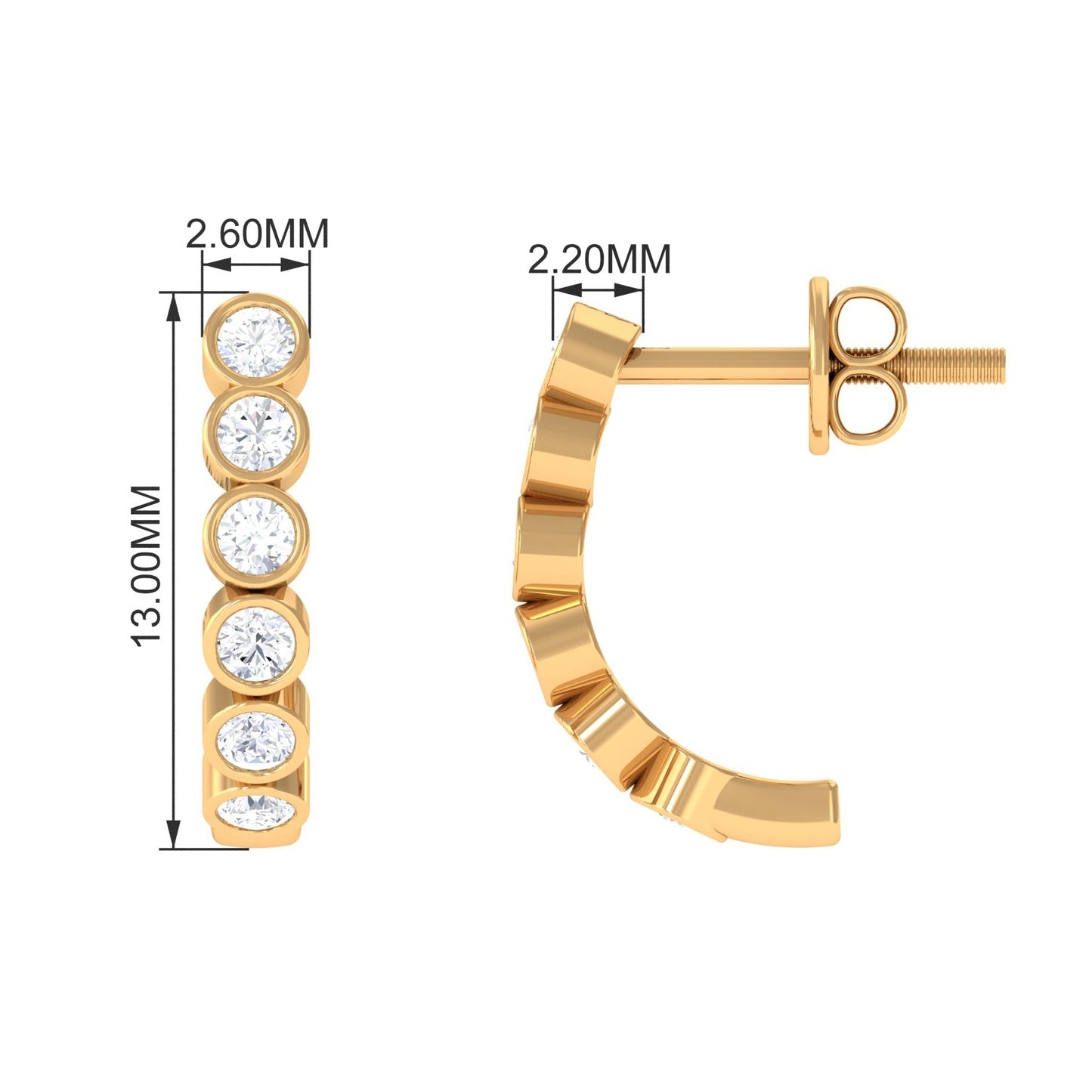 Bezel Set Round Moissanite Simple J Hoop Earrings