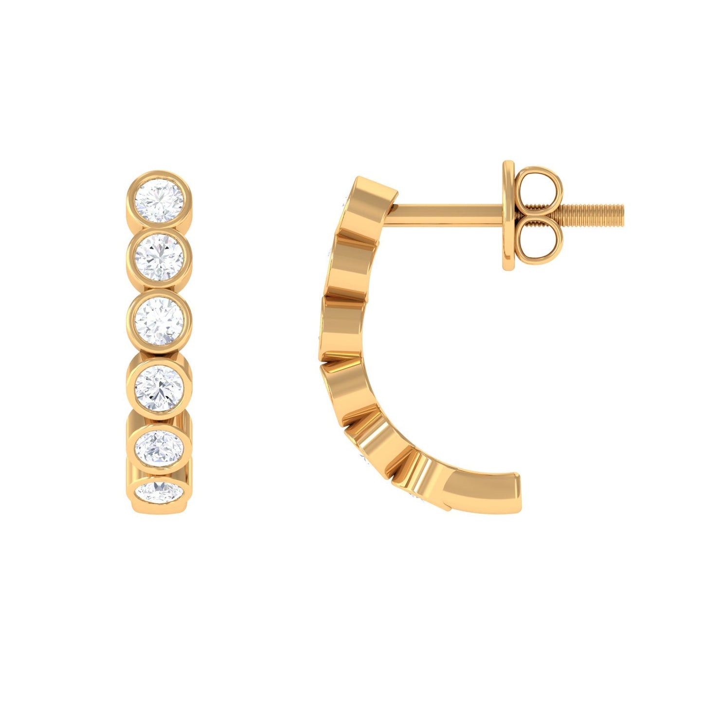 Bezel Set Round Moissanite Simple J Hoop Earrings