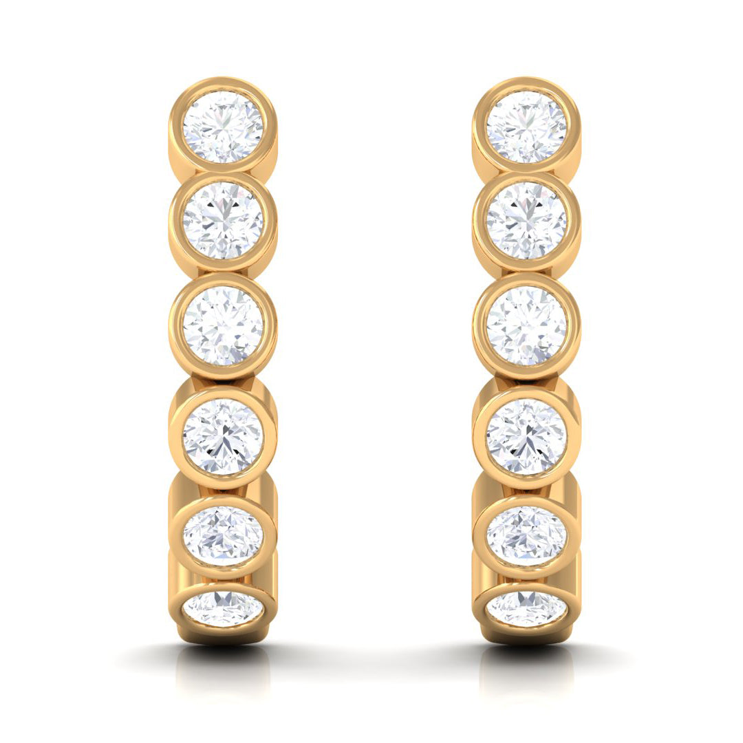 Bezel Set Round Moissanite Simple J Hoop Earrings