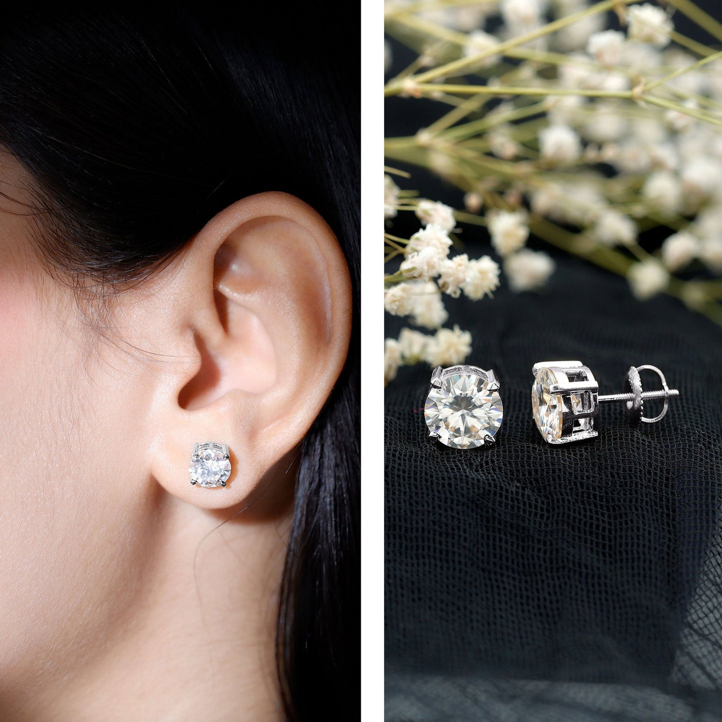 4.2 Carat Round Cut Moissanite Solitaire Stud Earrings
