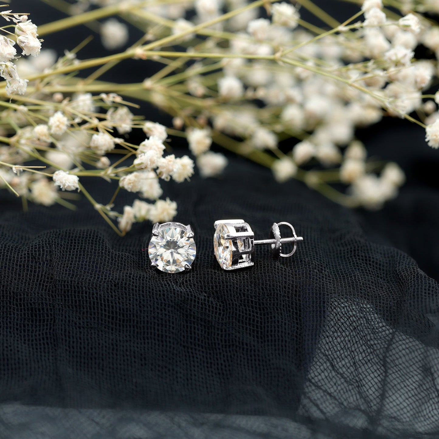 4.2 Carat Round Cut Moissanite Solitaire Stud Earrings