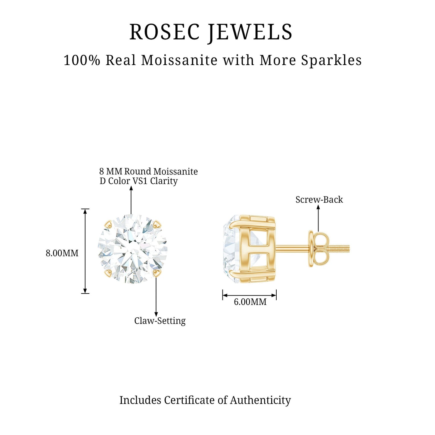 4.2 Carat Round Cut Moissanite Solitaire Stud Earrings