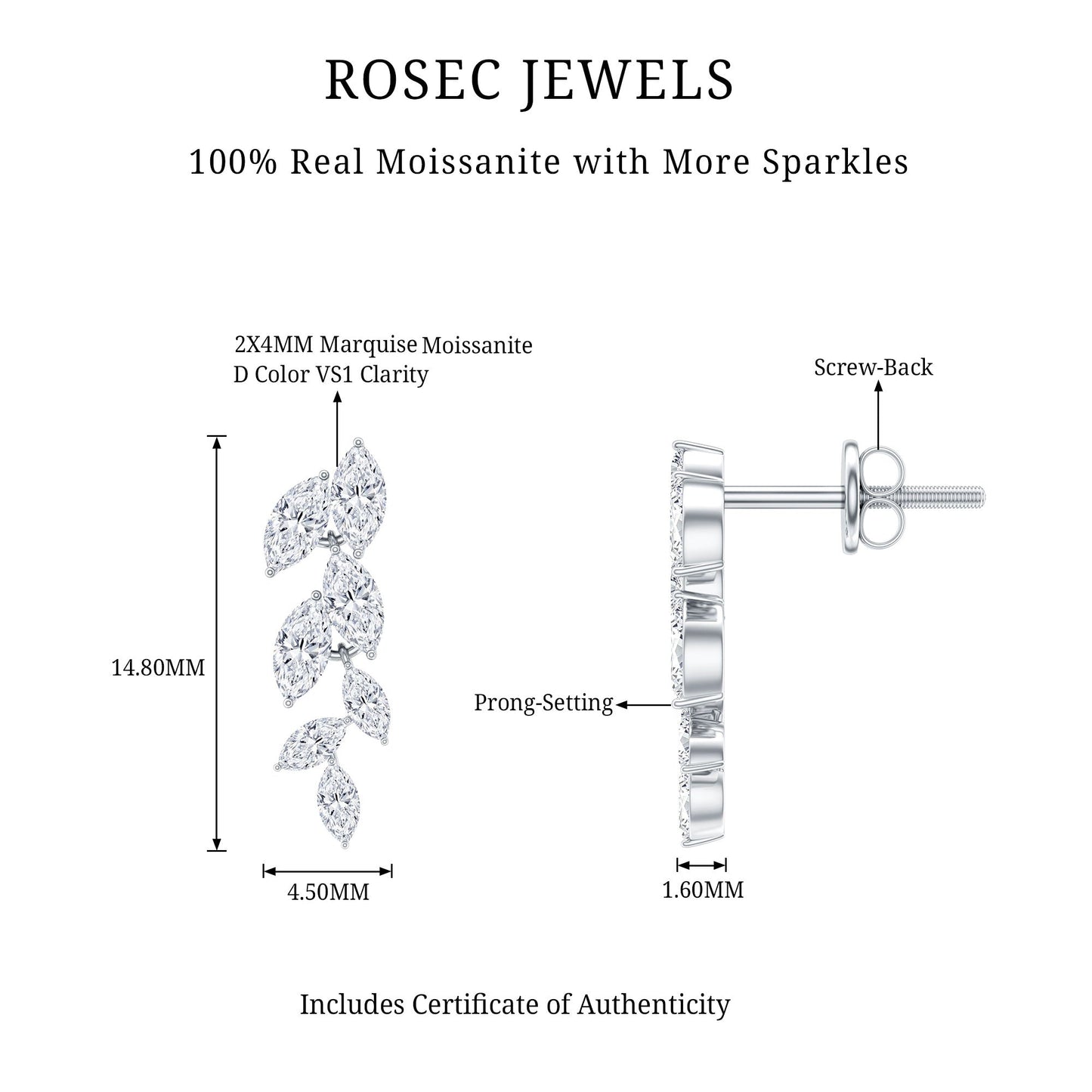 Marquise Cut Moissanite Bridal Dangle Earrings