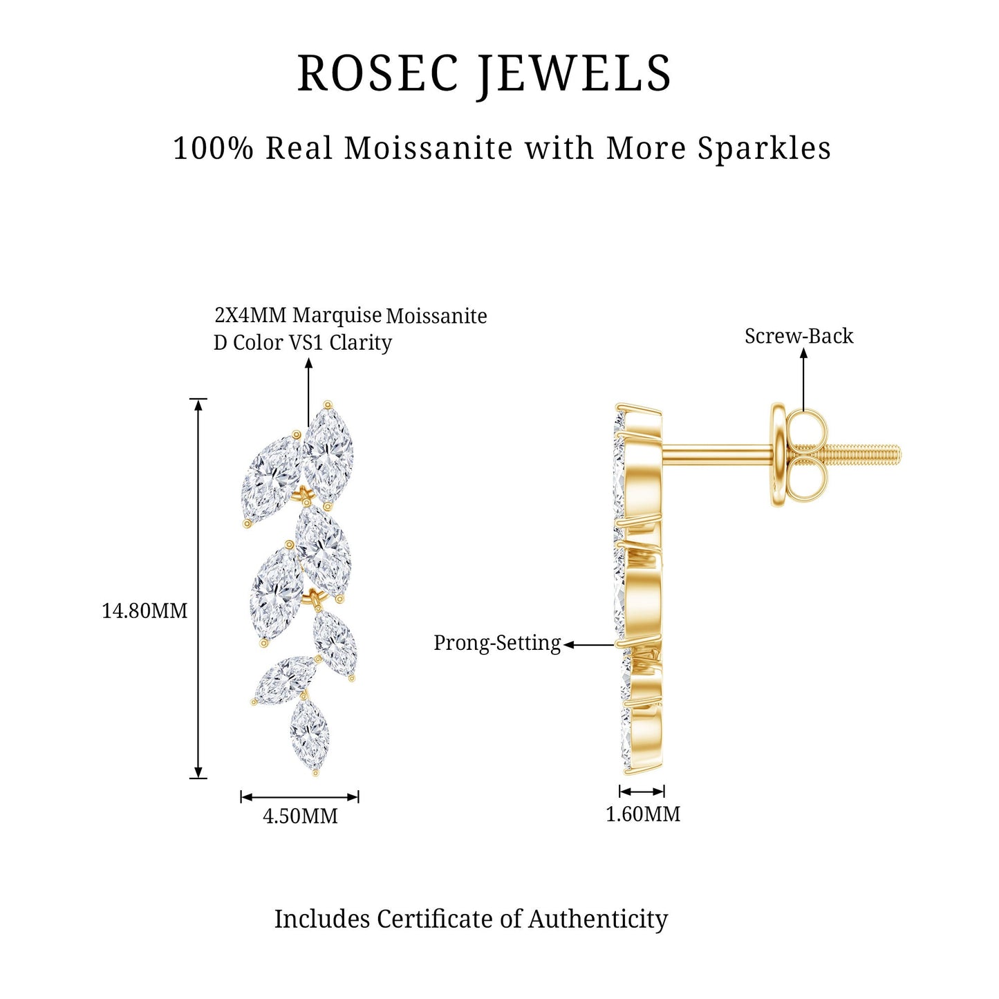 Marquise Cut Moissanite Bridal Dangle Earrings