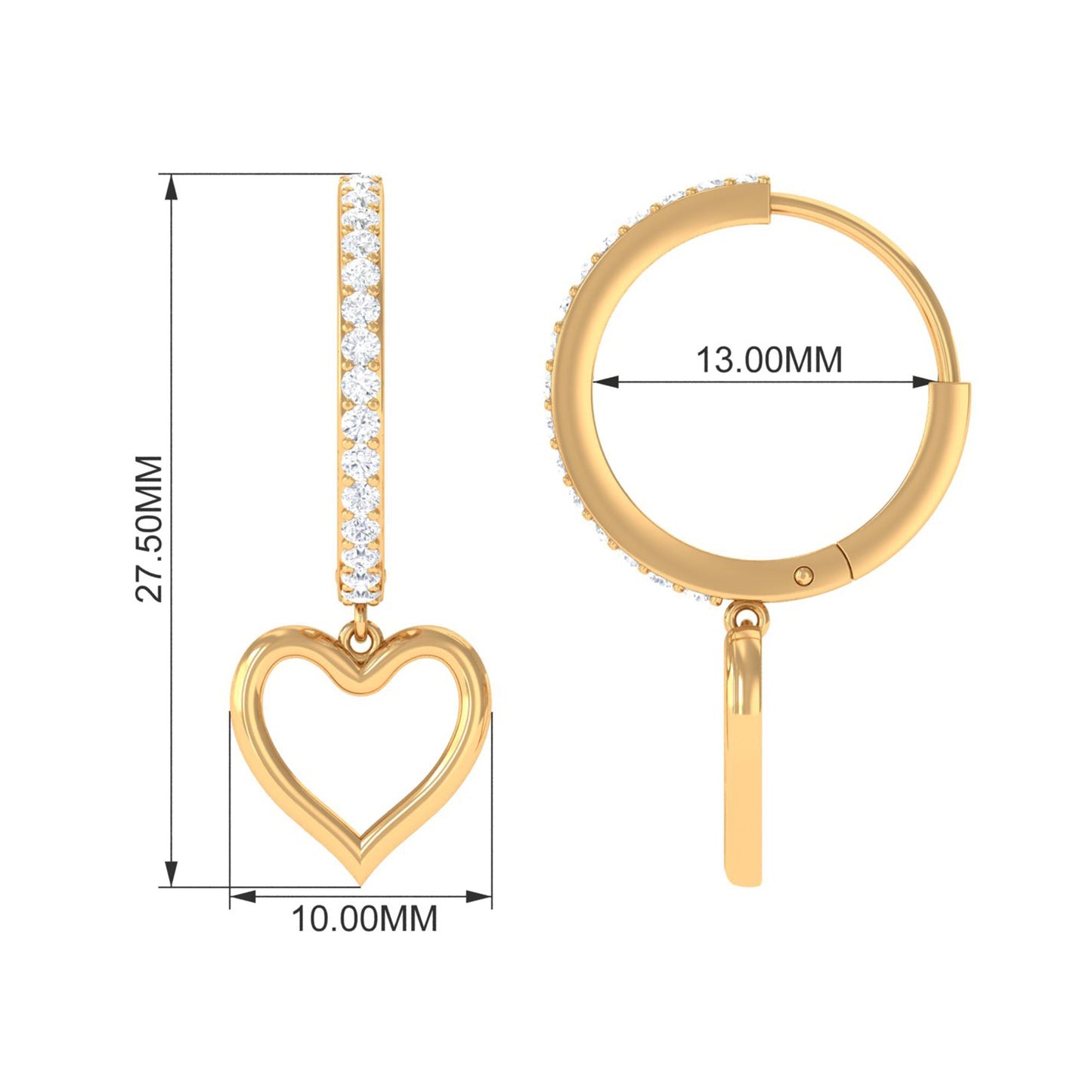 Certified Moissanite Heart Drop Hoop Earrings for Women