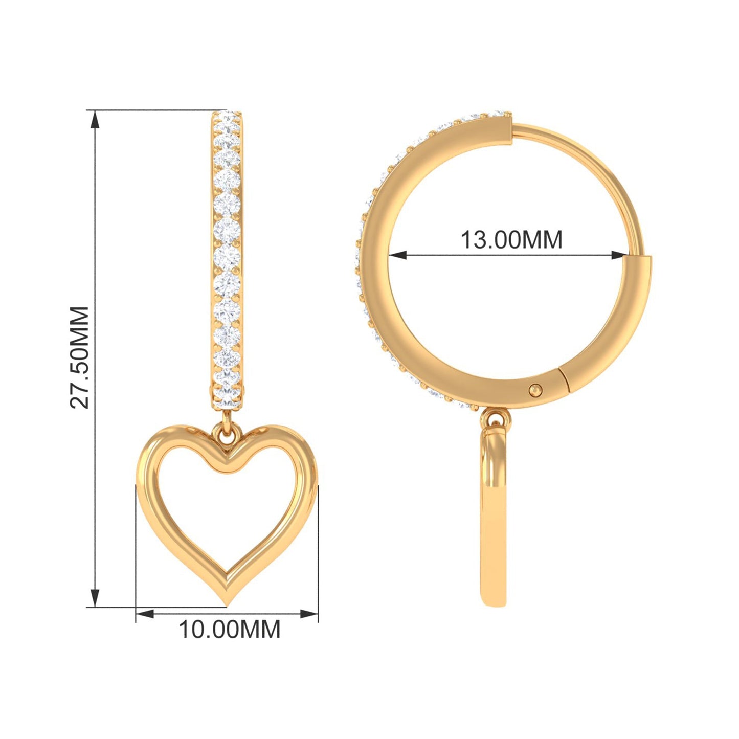 Certified Moissanite Heart Drop Hoop Earrings for Women