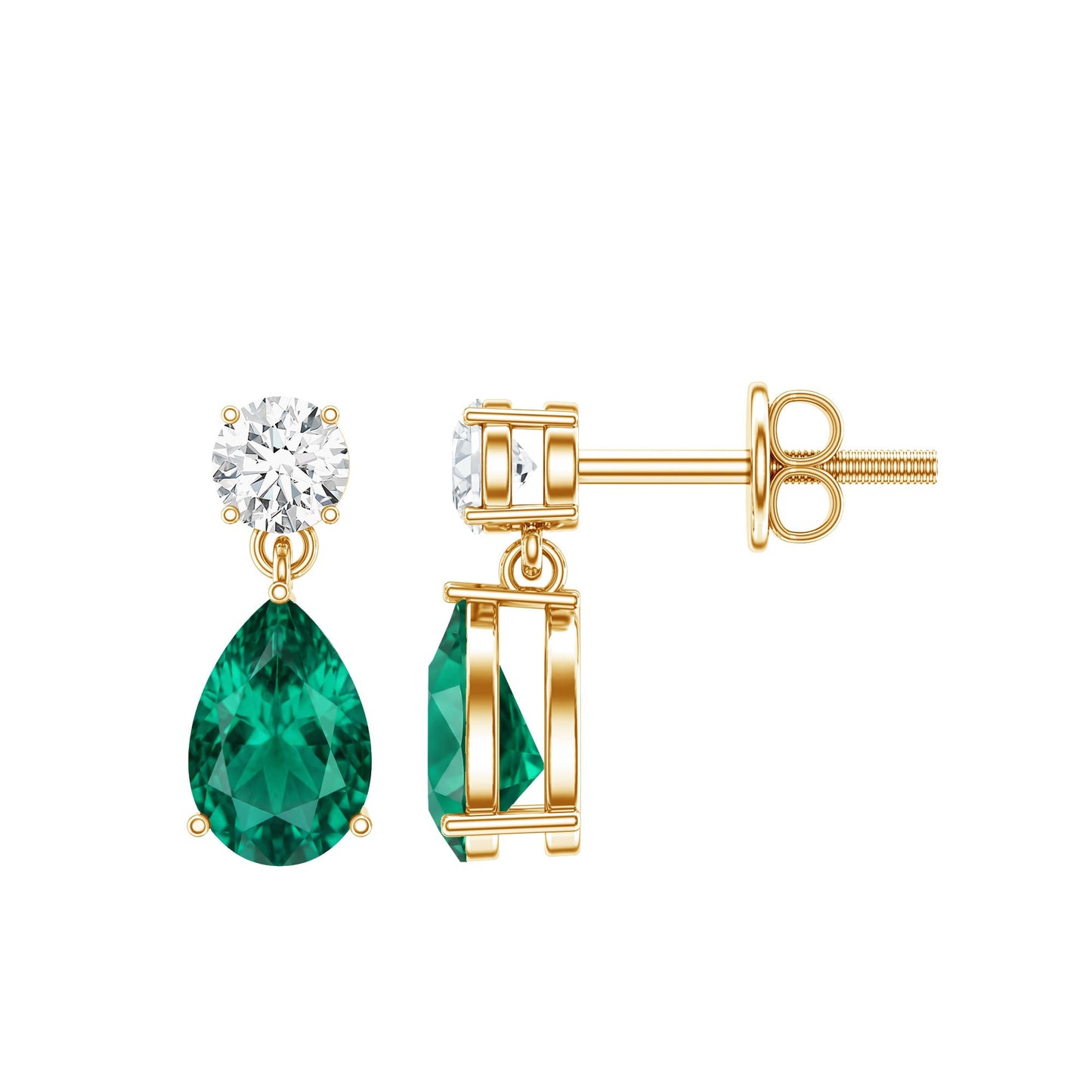 Pear Cut Lab Created Emerald and Moissanite Teardrop Earrings