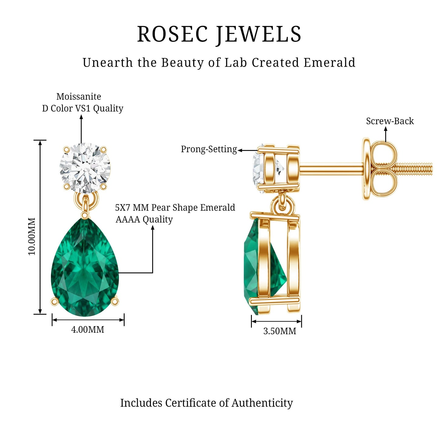 Pear Cut Lab Created Emerald and Moissanite Teardrop Earrings