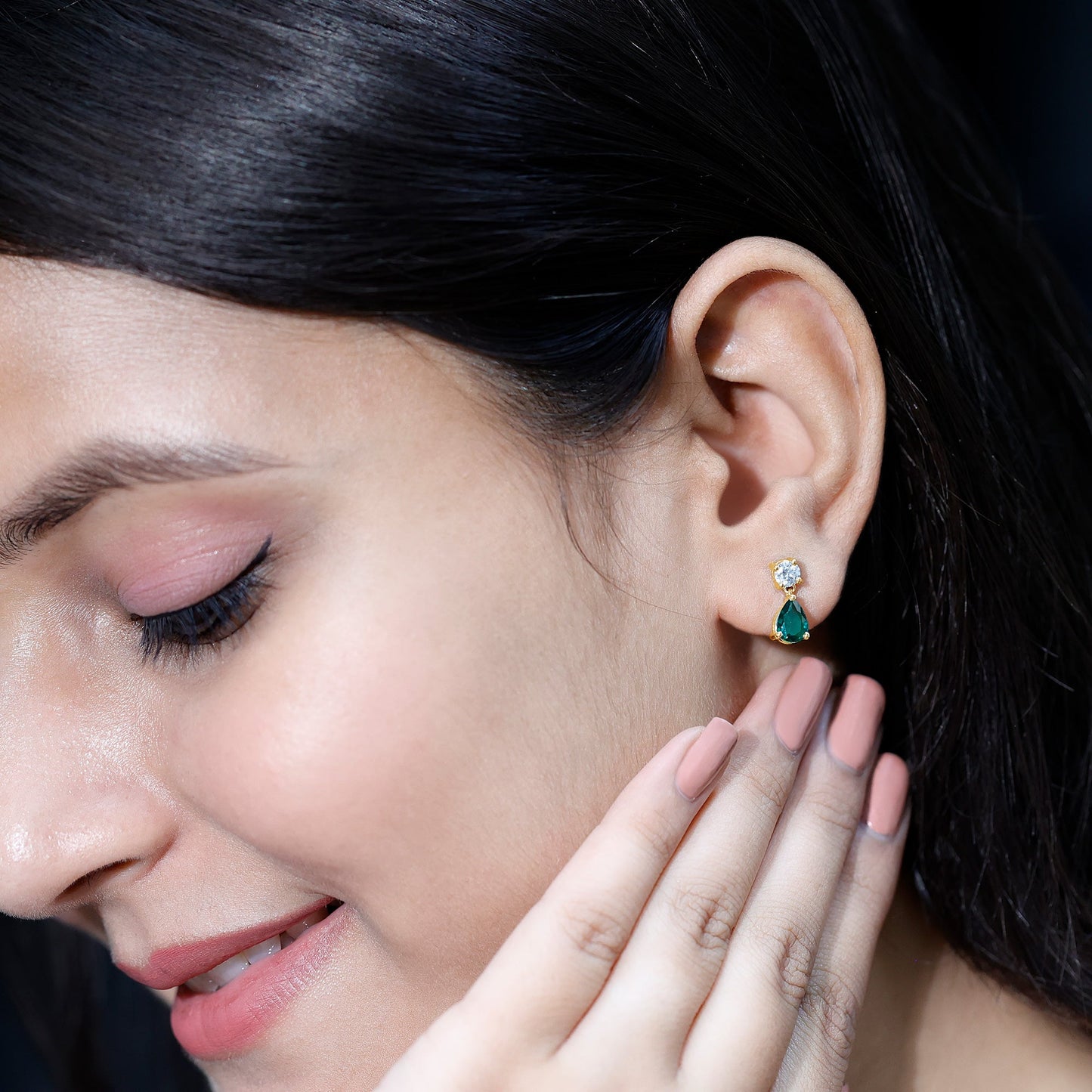 Pear Cut Lab Created Emerald and Moissanite Teardrop Earrings