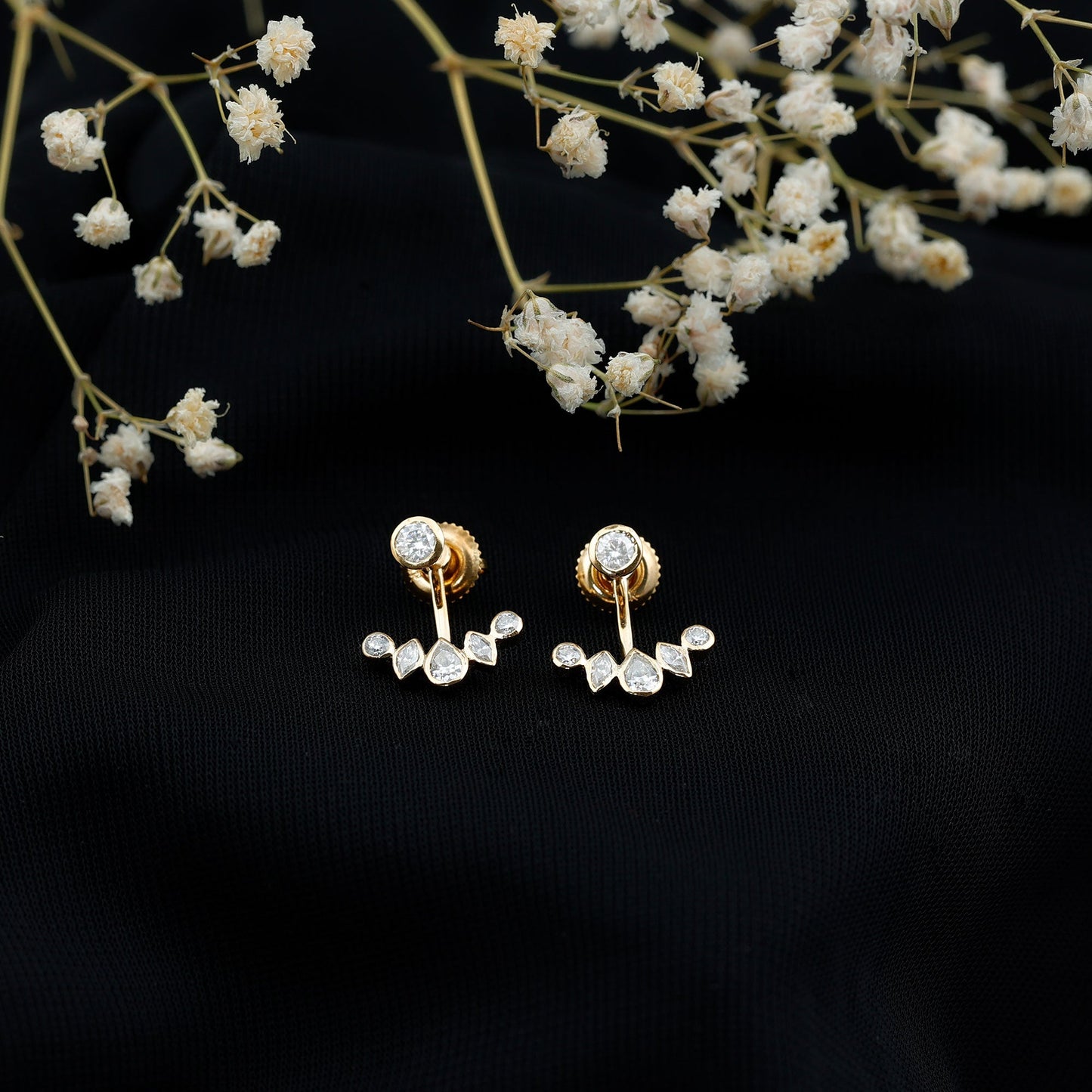 Bezel Set Certified Moissanite Ear Jacket Earrings for Women