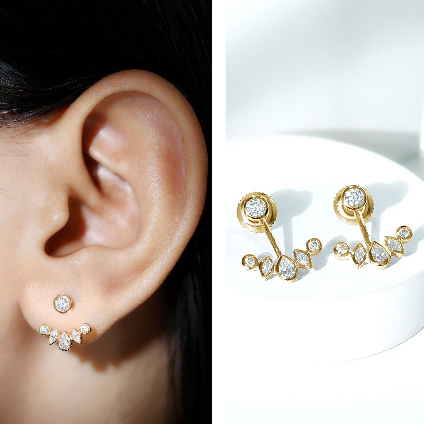 Bezel Set Certified Moissanite Ear Jacket Earrings for Women