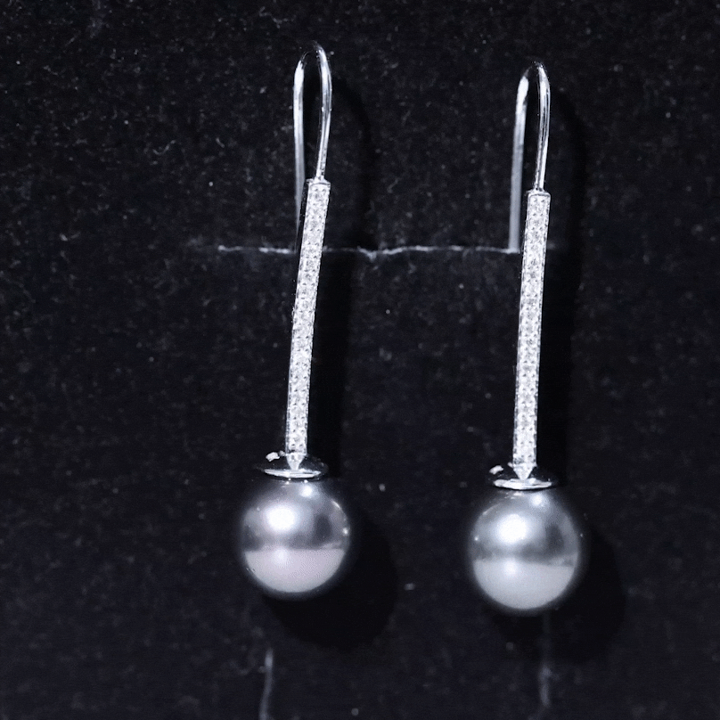 15 Carat Tahitian Pearl Dangle Earrings with Diamond Stones
